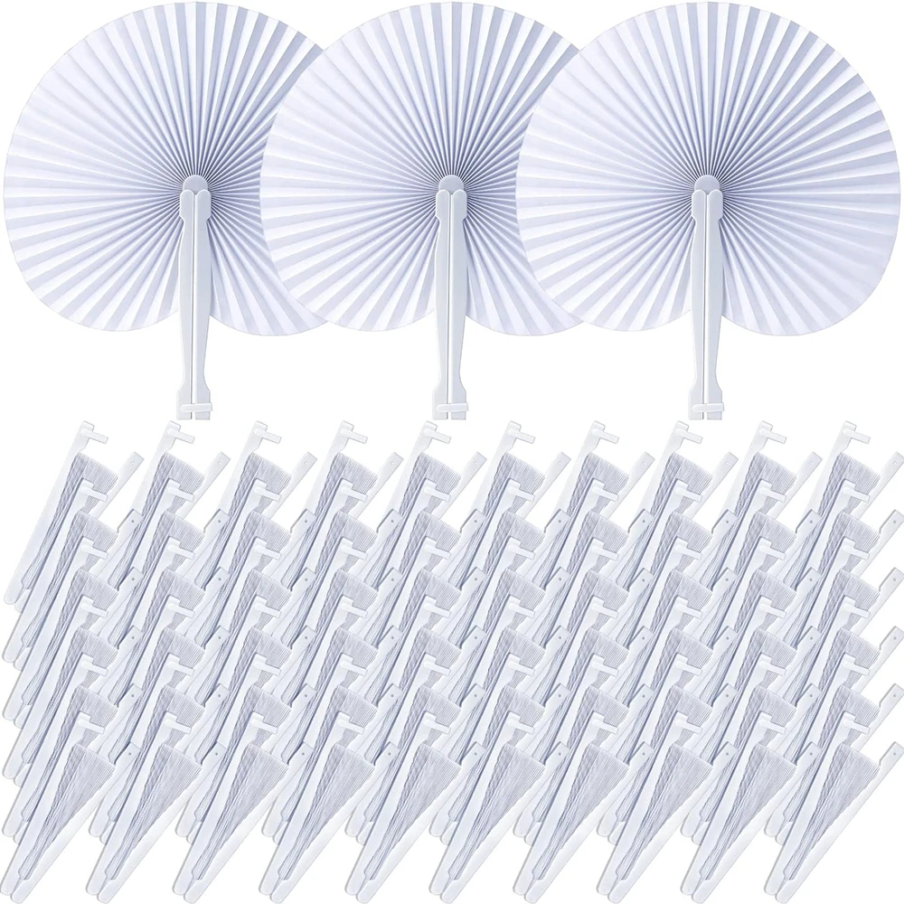 50/100 Pcs Foldable DIY Painting Heart Shape Round Paper Fan Wedding Party Guest Gifts Decoration Anniversary Kids Party Favors
