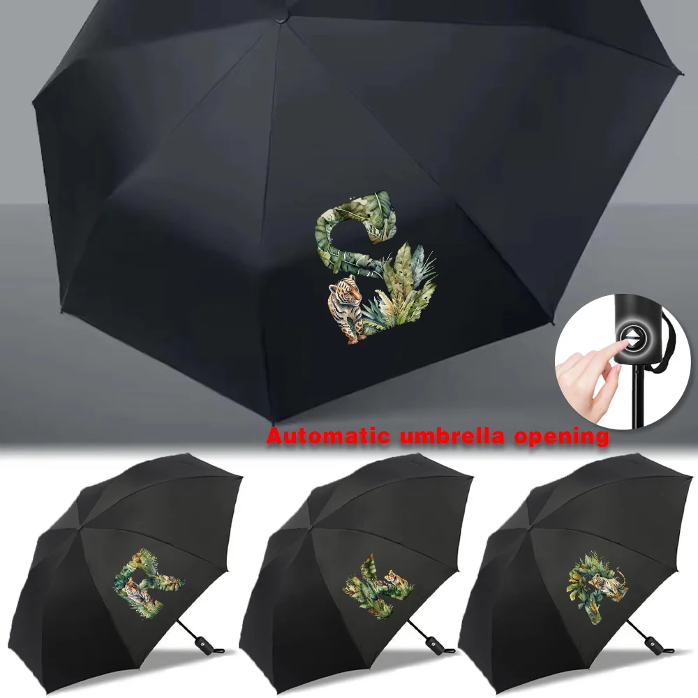 

Foldable Umbrella UV Protection Automatic Umbrellas Sun Rain High Aesthetic Value Travel Essentials jungle tiger letter Printed