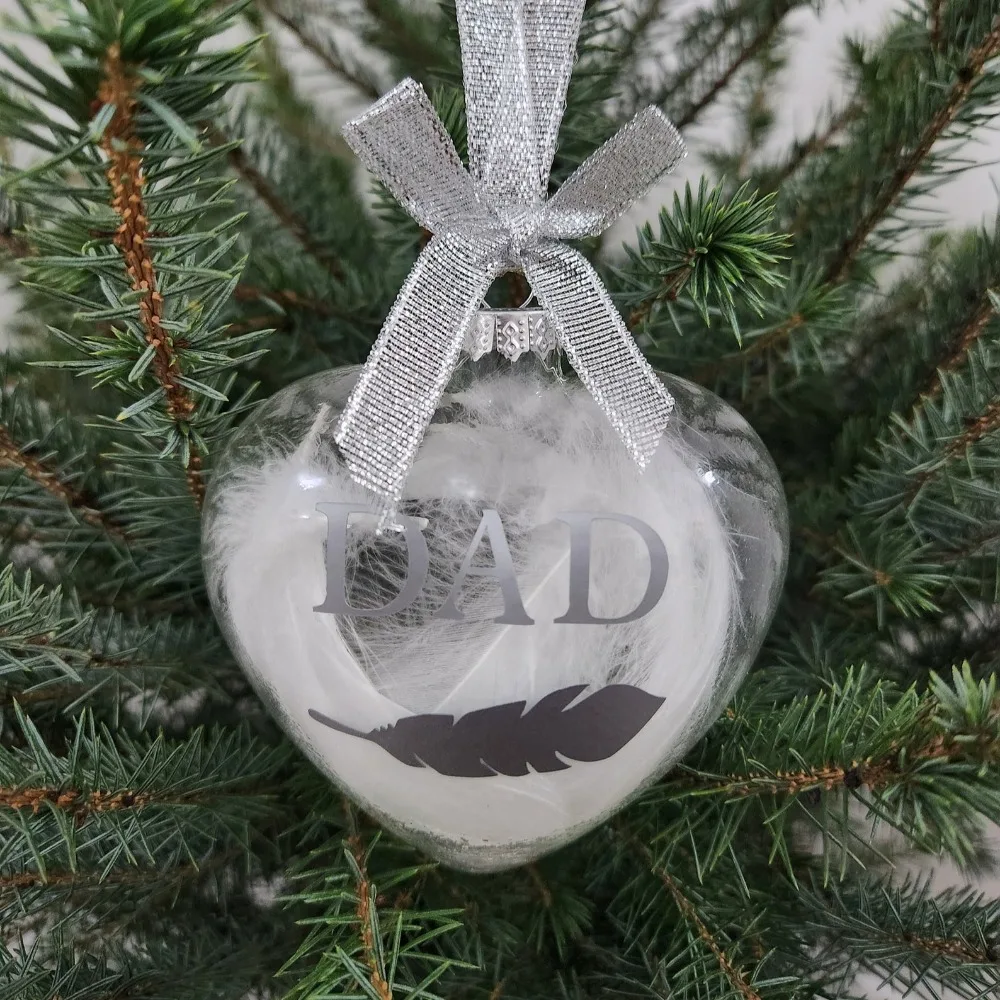 Custom Hanging Ornament Personalized Name Heart Shape Bauble, Gift Feather Filled Christmas Tree Hanging Decor Custom Ornament