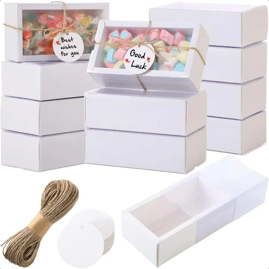 50 Set Kotak Hadiah Kraft Kertas Kraft Putih 6,3 x 3,5 x 2 Inci
