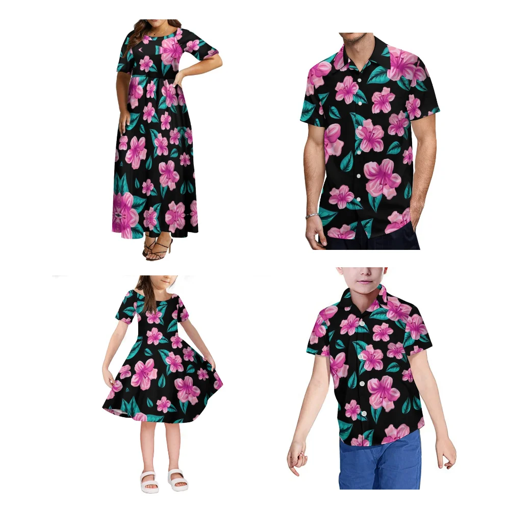 Summer Family Gathering Party Short Sleeve Dress Custom Mom Daughter Temperament Long Skirt Dad Son Shirt With Family Clothes