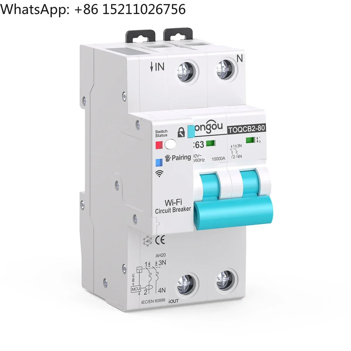 TONGOU API TO-QCB2 Smart Circuit Breaker Wifi 63a 2 Pole Automatic Reclosing Tuya Wifi Wall Switch 60a