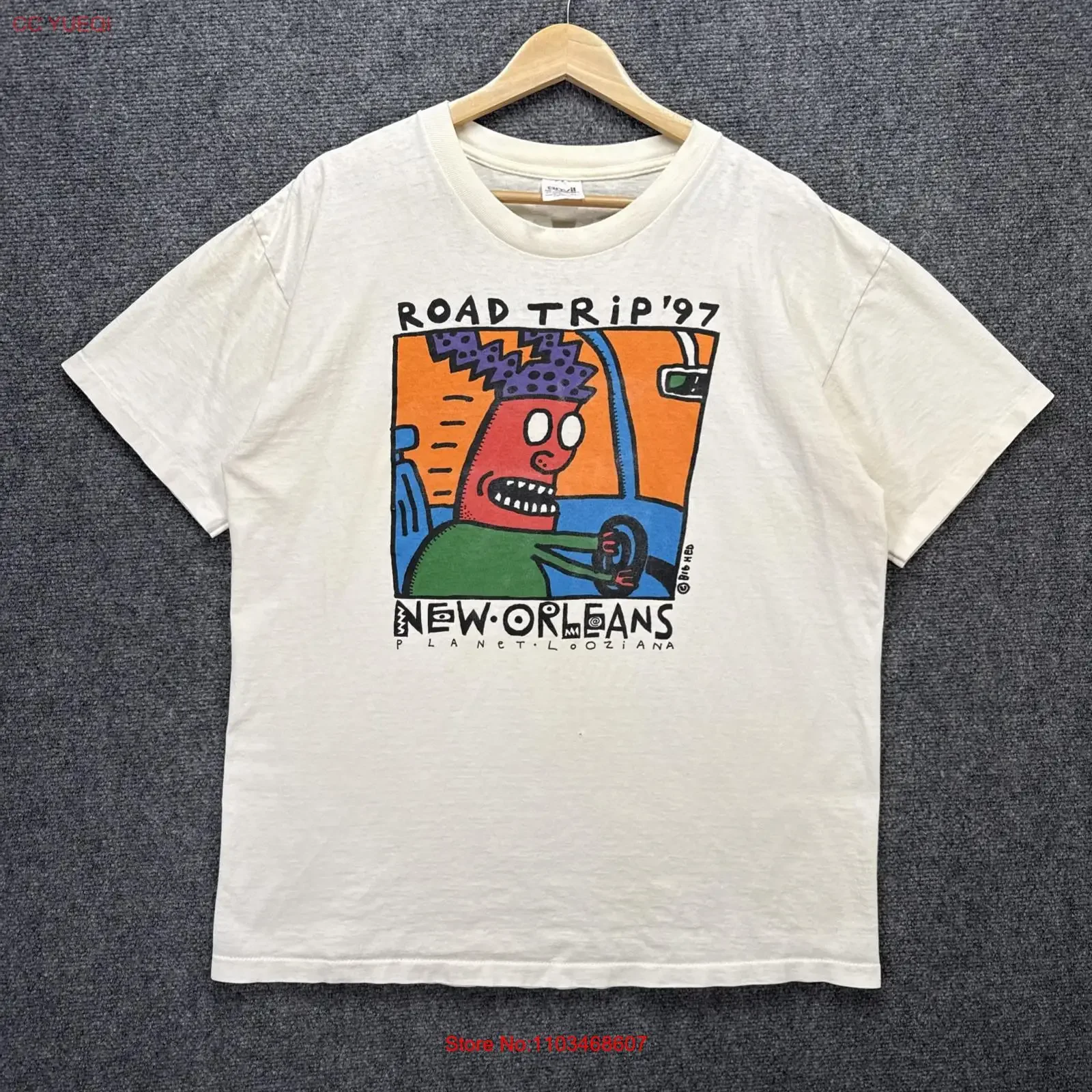 Винтажная футболка с большой хедю, мужская большая белая футболка 90-х годов, Новый Орлеан, мультяшное искусство, забавная цитата, винтажная стильная уличная мода