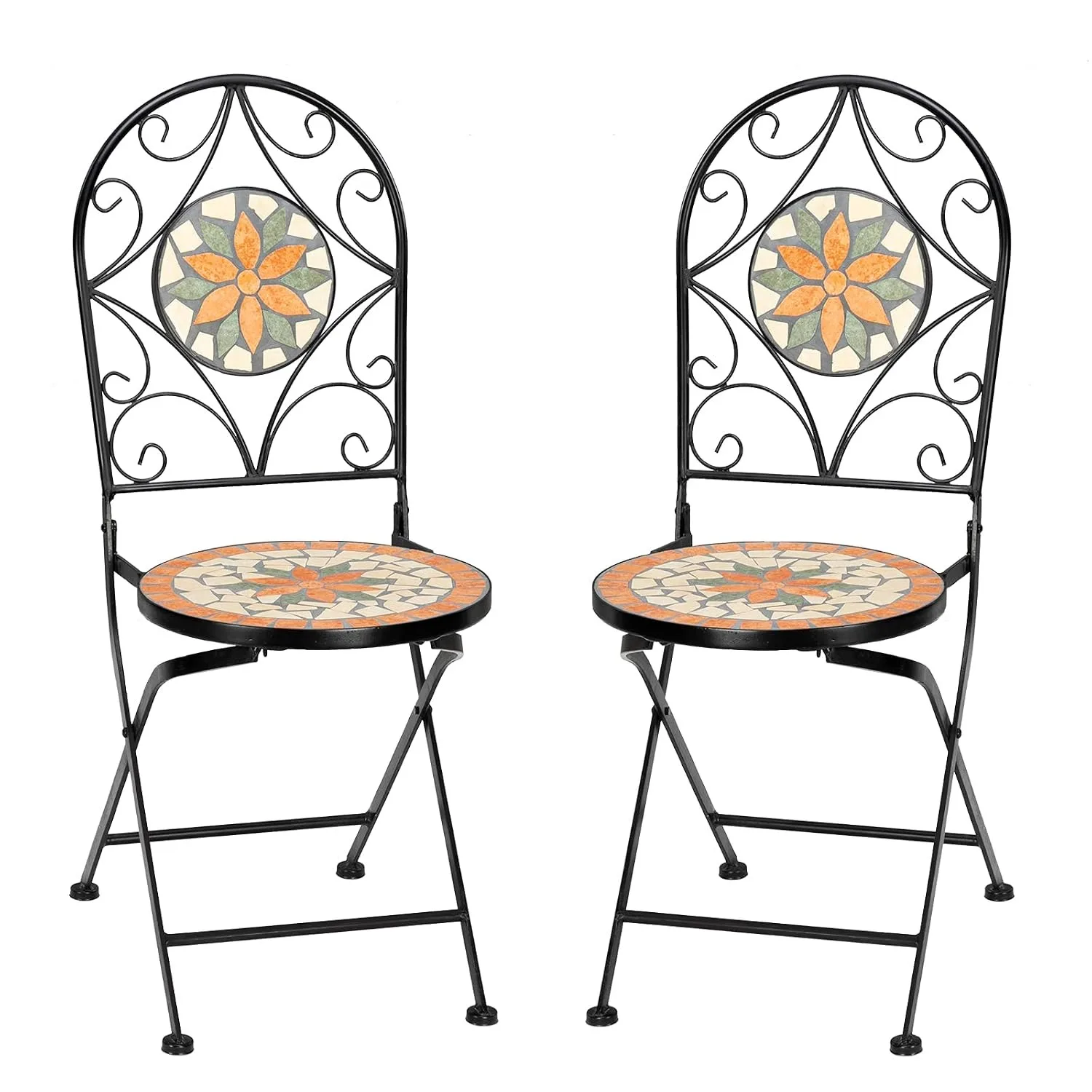 2Pcs Mosaic Folding Bistro Chairs Outdoor Garden Patio, Custom