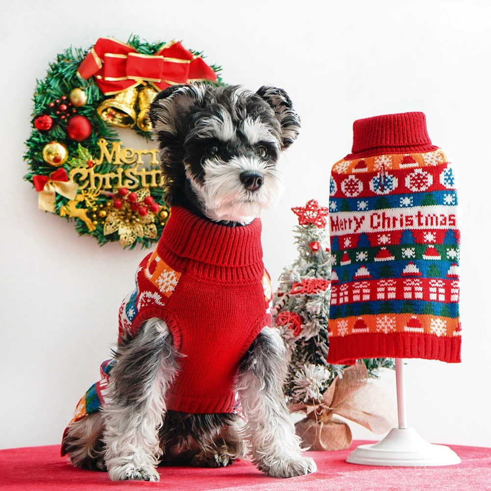 Cats And Dogs Autumn And Winter Elastic Good Warm Christmas Jacquard Sweater Turtleneck Two Feet Pet Warm Windproof Sweater