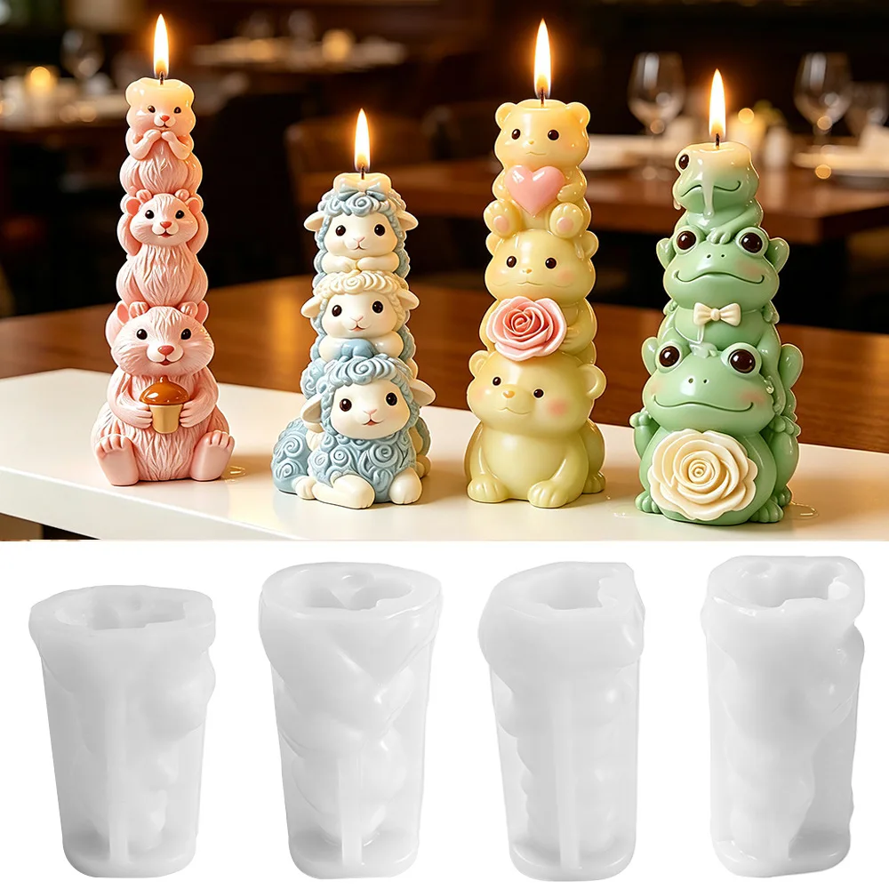 Stackable Animals Silicone Mold Squirrel Sheep Bear Frog DIY Cement Plaster Concrete Clay Pottery Ceramic Epoxy Resin for Aroma
