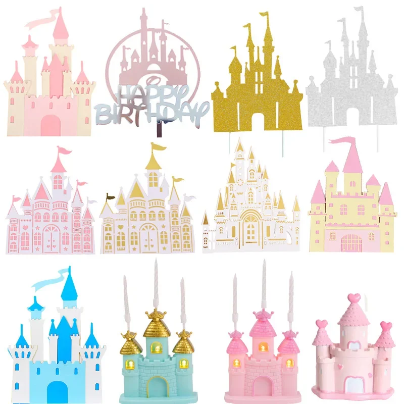 10pcs Princess Castle Happy Birthday Cake Topper Baking Cupcake Cake Decoration Flags Event Pary Supplies Love Gift Home Dinner