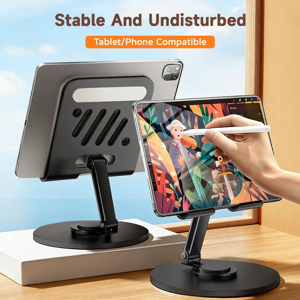 Metal Mobile Phone Tablet Holder Stand 360 Rotation Adjustable Foldable Lazy Bracket Desktop Mount For iPhone iPad Samsung