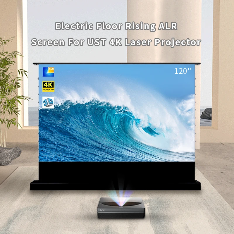 Hot 72-120 Electric Tab Tension Floor Rising ALR Projector Screen Ambient Light Rejecting Motorized For UST Laser TV 3D 8K