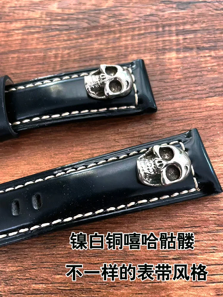 Handmade Punk Hip Hop Watch Band 20 22 24 26mm Personality Fashion Real Cow Leather Watch Strap Pin