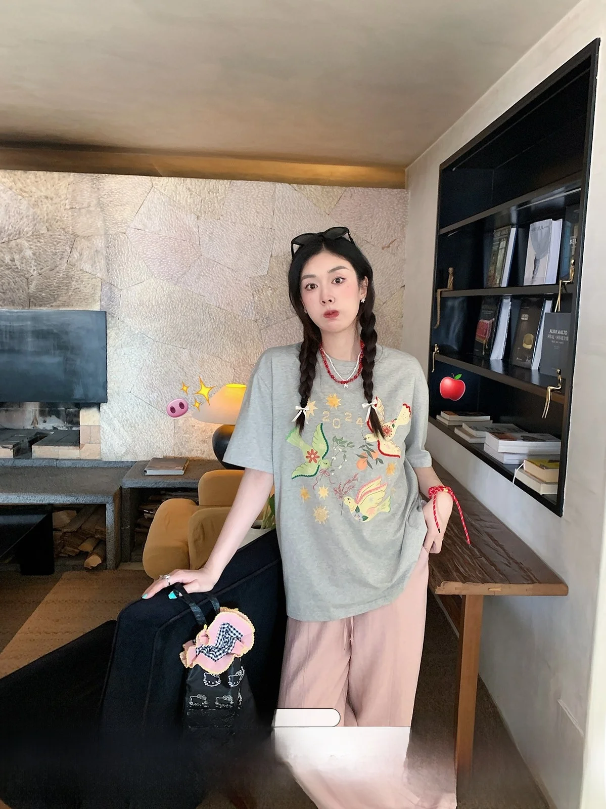 

Женская летняя футболка Stberry Jump из чистого хлопка с вышивкой, винтажная, свободного кроя, универсальная, стройнящая, милая, с коротким рукавом