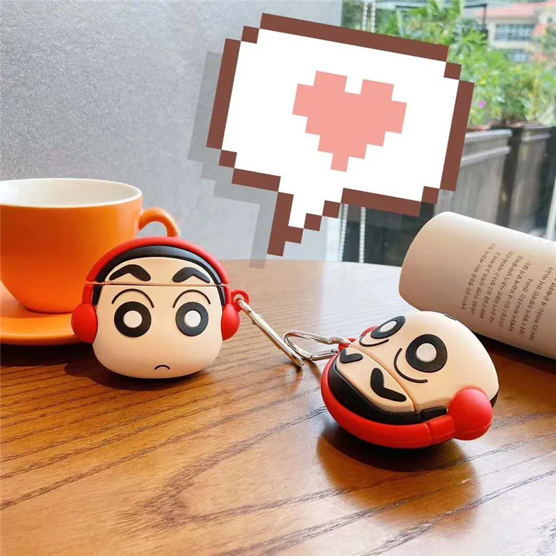 Crayon Shinchan iPhone AirPods Case 1 2 3 Airpod Pro 3D Keychain Anime Character Wireless Bluetooth Earphone Case Birthday Gift