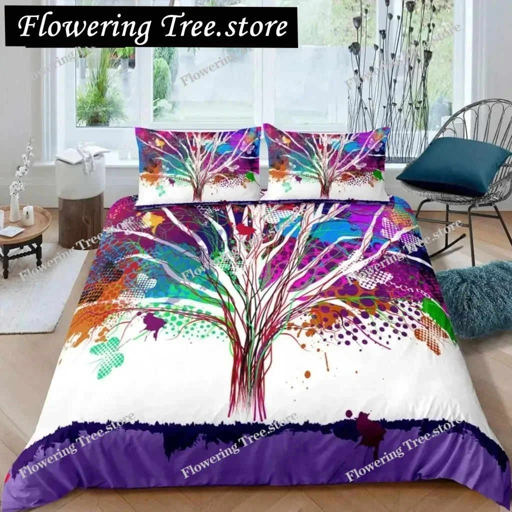 Tree of Life Duvet Cover Set Natural Scenery Bedding Set Botanical Branches Comforter Cover Autumn Leaves King Size Quilt Cover