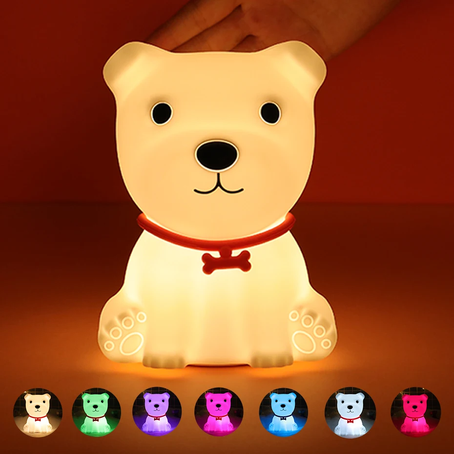 LED Night Light Dog Deer Rabbit Panda Lamp Touch Sensor Colorful USB Rechargeable Silicone  Animal Lamp for Children Baby Gift