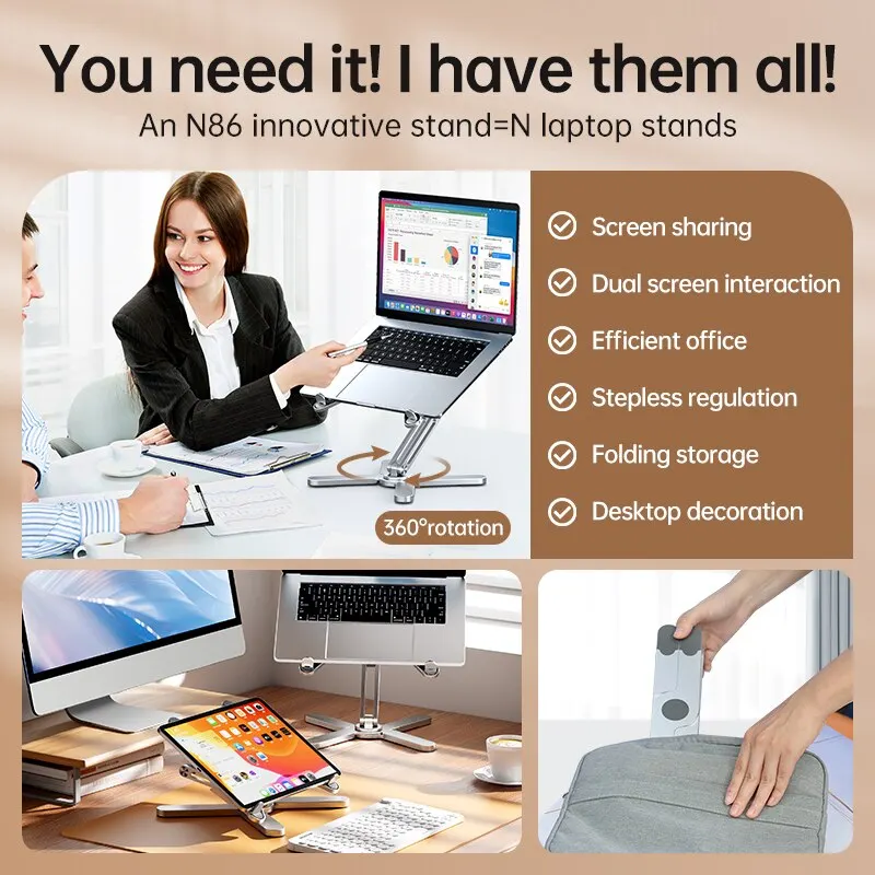 Portable aluminum alloy tablet & laptop stand — foldable, telescopic, 360° rotating desktop holder 4