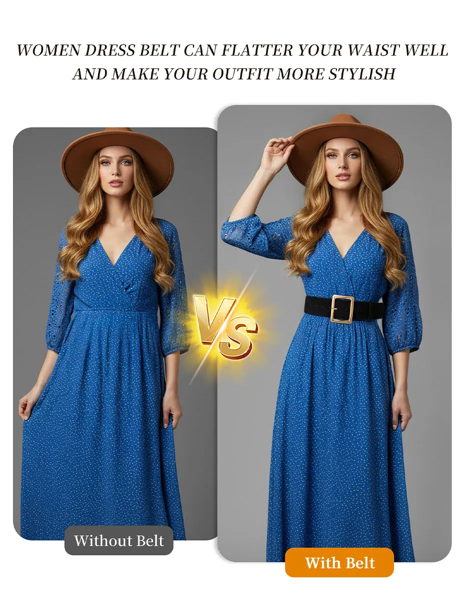 Maikun breite Wildledergürtel für Damen, Damen, klobiger Bund, modisch für Kleid mit goldener Schnalle – Detail 26
