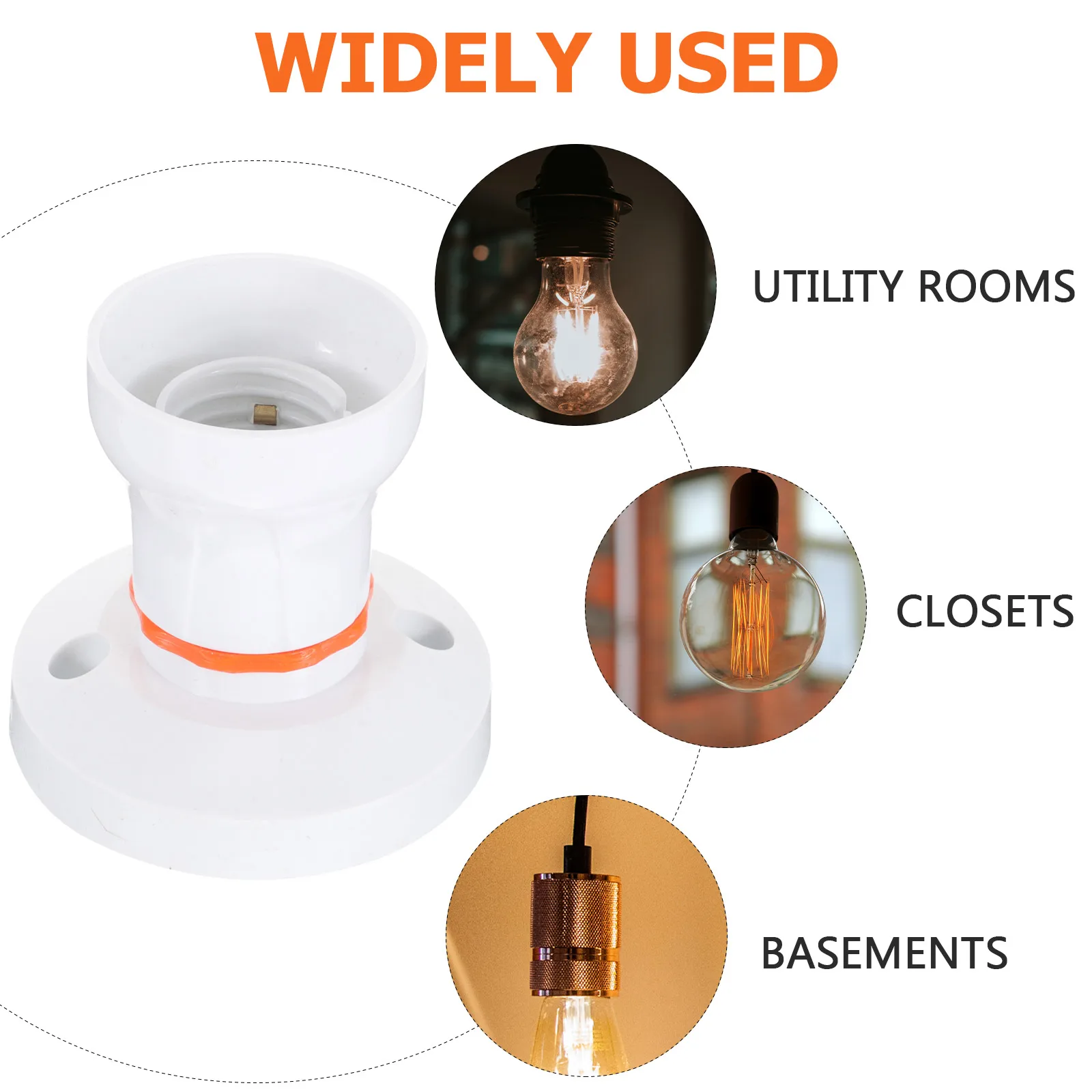 

2Pcs Lamp Kits E27 Base ABS Socket Holders Temperature Resistant High Power Bulbs Vintage Design Durable Closet Basement Utility