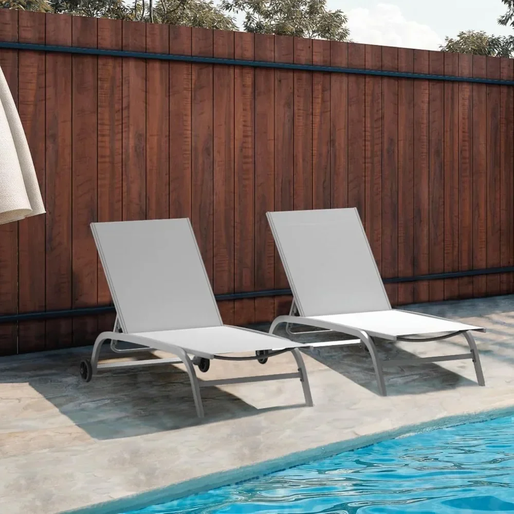 

Pool Lounge Chairs Set of 2, Adjustable Aluminum Outdoor Chaise Lounge with Wheels Patio Lounge Chairs, All Weather for Deck