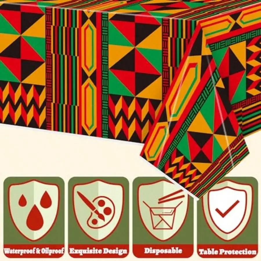 

3 Packs African Print Disposable Tablecloth Waterproof Oilproof Plastic Cover For Juneteenth Party