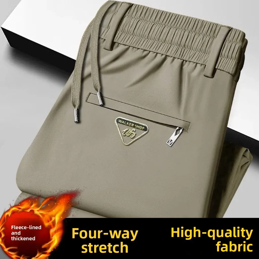 Thiened Fce Calças Masculinas Cintura Elástica Loose Fit Inverno Casual Perna Reta Calças Longas Faionable Urban Sle Youth