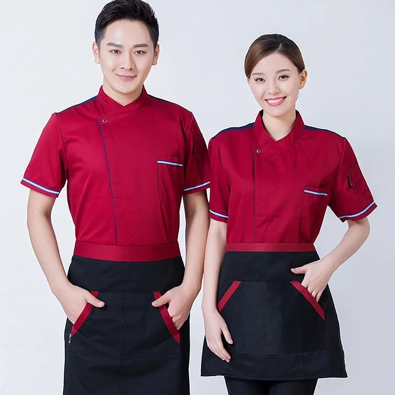 Sale-Hotel Restaurant Kitchen Chef Jacket Cook Tops Restaurant Work Wear Coat Summer Autumn White Short Sleeves Chefs Uniform