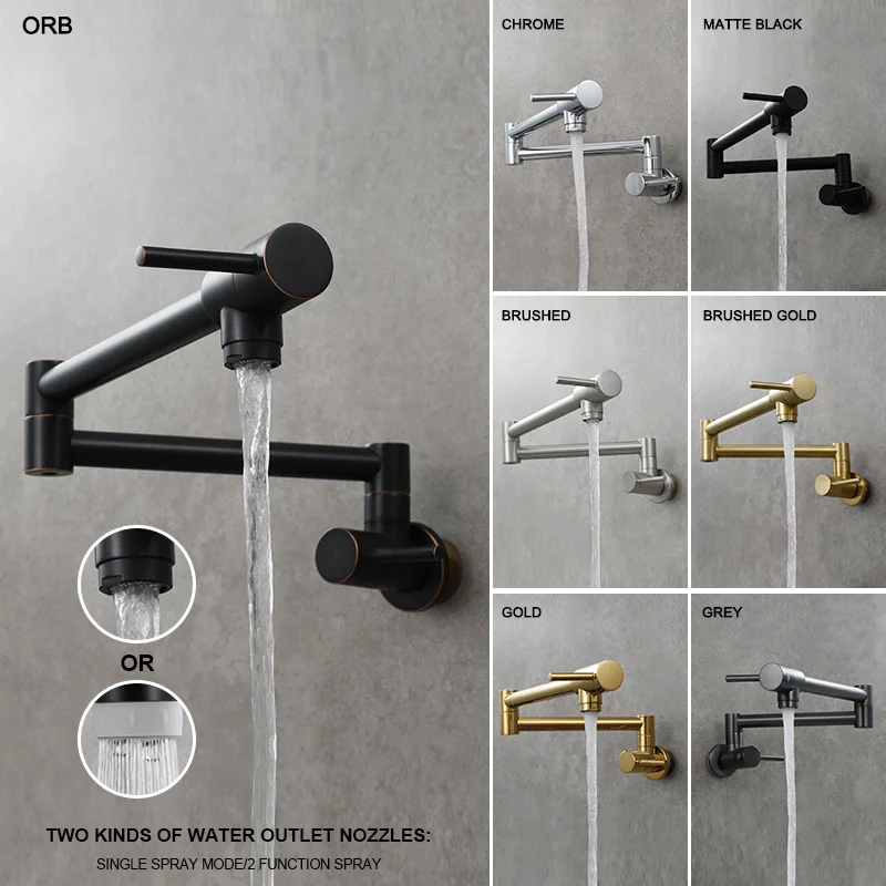 

Chromium Nickel Black Gold Brass Pot Mounted Wall Mounted Kitchen Faucet, Single Cooling, Single Hole Rotary Folding Faucet