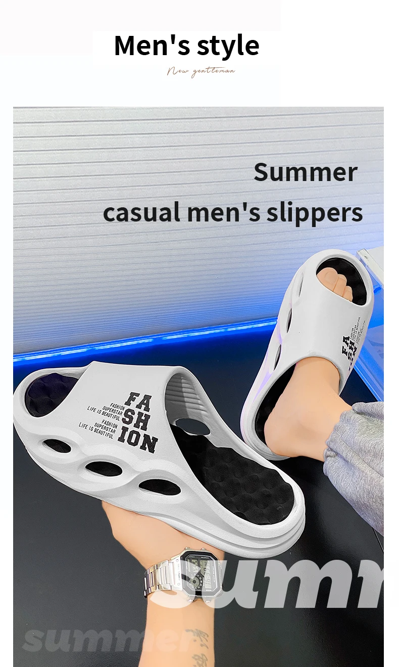 Sommer-Hausschuhe für Herren, neuer Modetrend, Sport-Oberbekleidung, dicker Boden, Gefühl weicher Boden, bequem, atmungsaktiv, rutschfest – Detail 3
