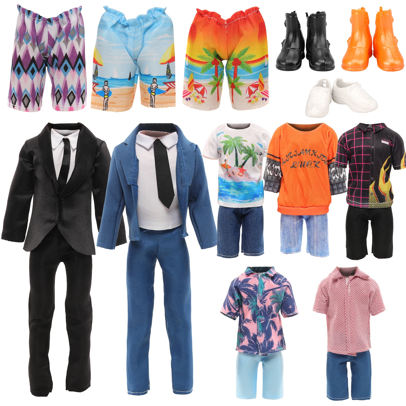 10 Pcs 11.5 Inch Fashion For Ken Doll Clothes and Accessories=2 Sets of Suits 2 Set of Tops and Shorts Gift for Kids 3 to 8 Boy