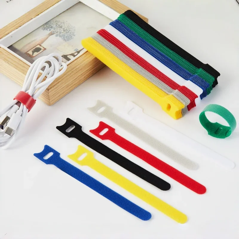 منظم كابلات قابل لإعادة الاستخدام بدون قطع وخطاف وحلقة ربط فيلكرو منظم سلك متعدد الأغراض لسطح الطاولة/السلك