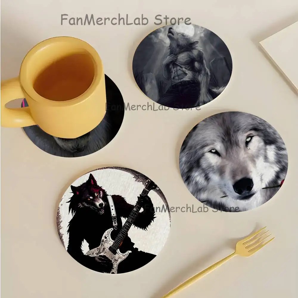 Alpha Sigma Wolf Cool 2D Pattern round Wooden Coaster Decorative Coffee Cup for Use in Coffee Shops Bars Wine Beer