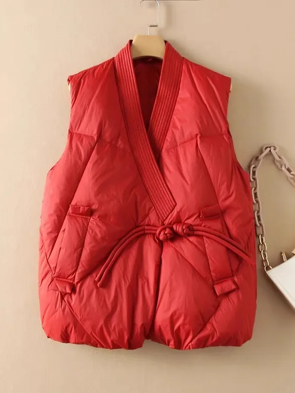 

Retro Button up Cotton Vest Women's Loose Slimming Fashionable Short Jacket Autumn Winter Casual Polyester Fiber V-Neck