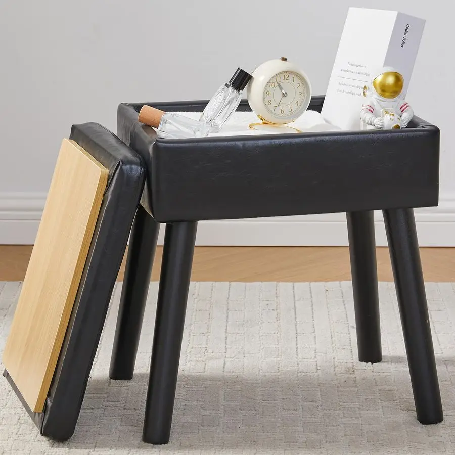

Туалетный столик, кожаный туалетный столик с местом для хранения, прямоугольное кресло для макияжа, мягкое сиденье с ножками для спальни, черный