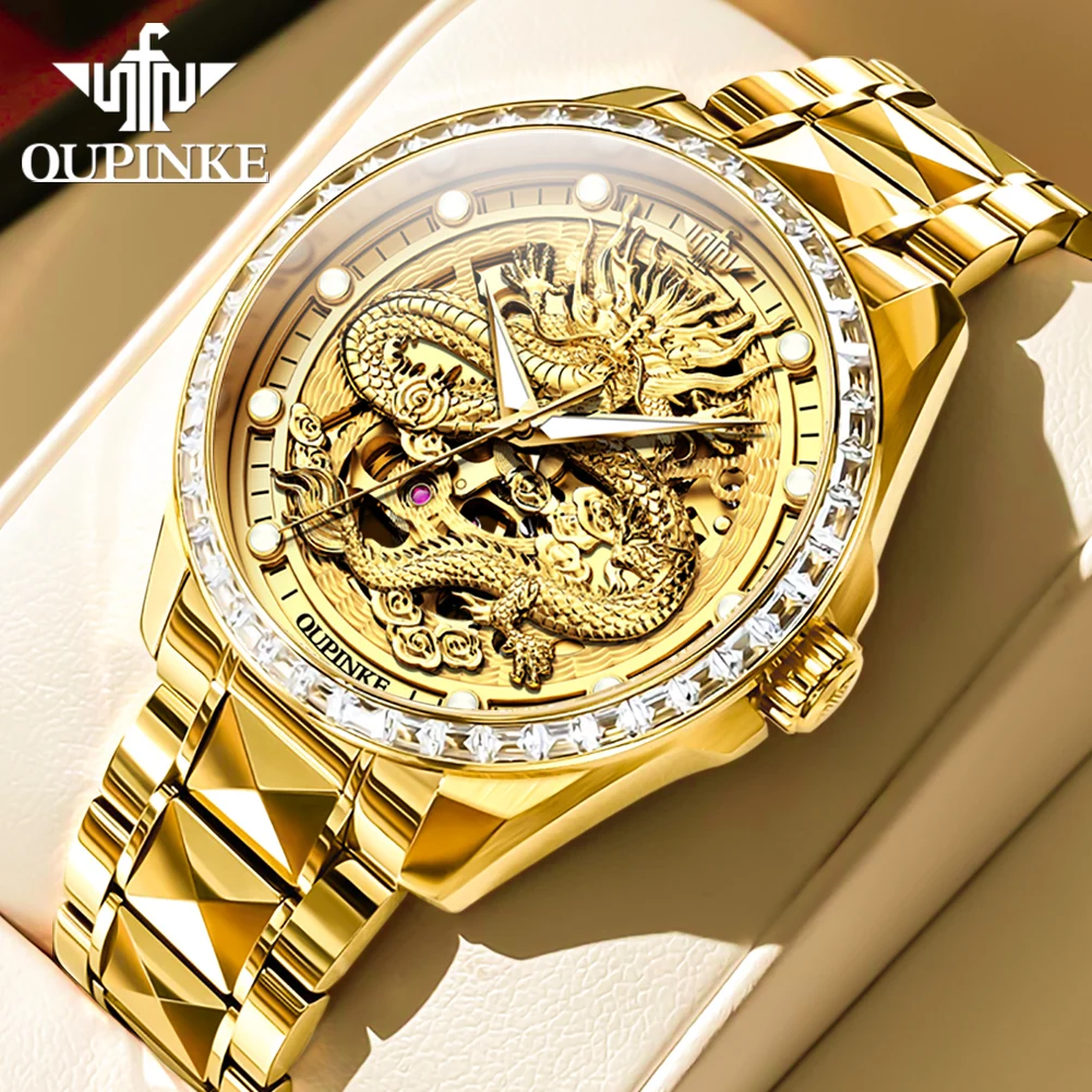 OUPINKE 3276 New Luxury Dragon Wrist Watches Tungsten Steel Waterproof Mechanical Watch For Men Top Brand Man Hand Clock 2024