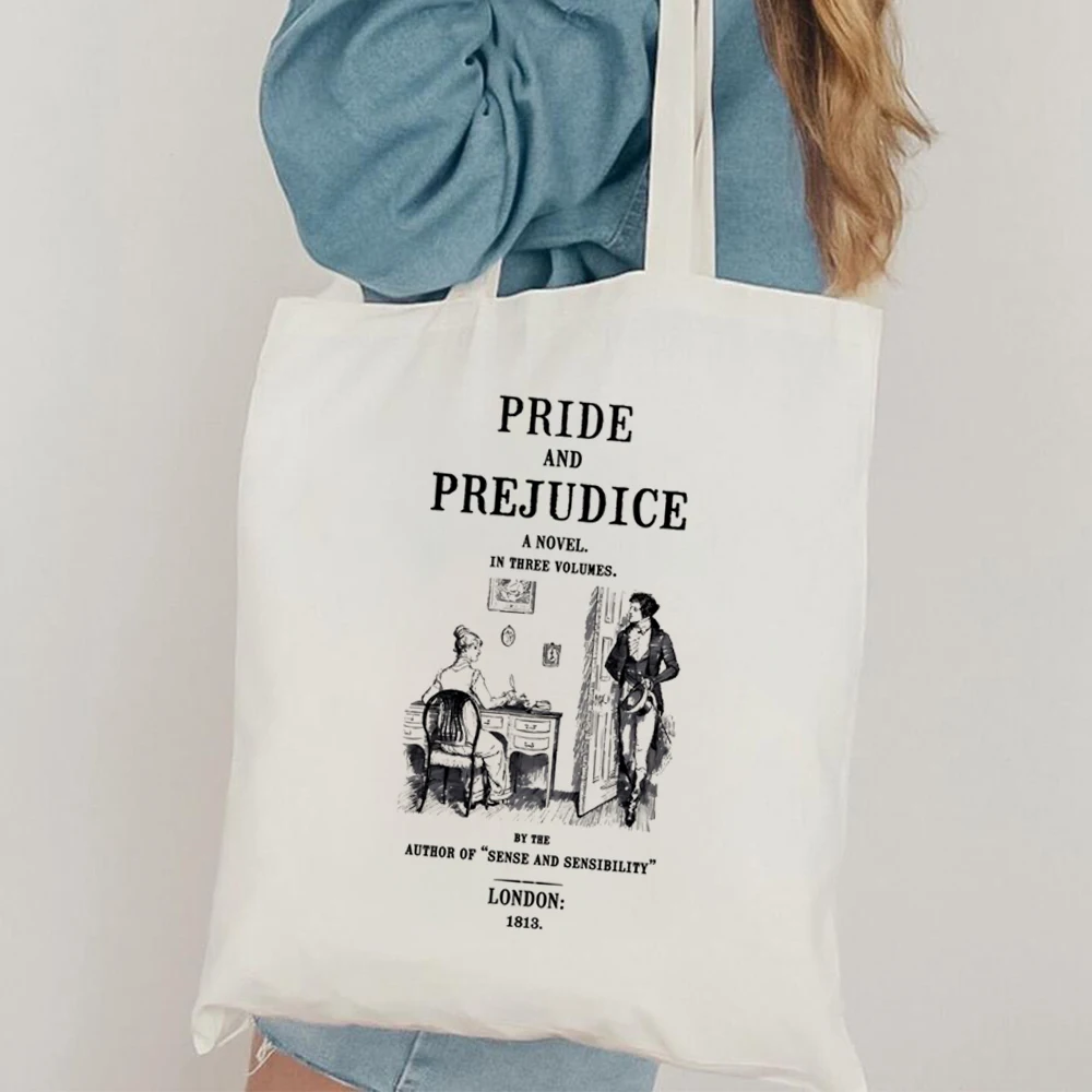 Jane Austen Tote Bags borsa per la spesa Vintage Pride and fortight Pemberley Mr Darcy Bookish Trravel Bag Book Lover Gift