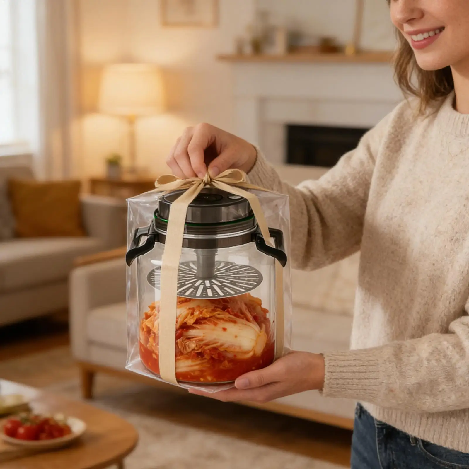 5L Pickle Jars with Lids Press-Type Sealing Pickling Container Airtight Fermenter Bottle for Brewing Kitchen Pantry Counter - view 2