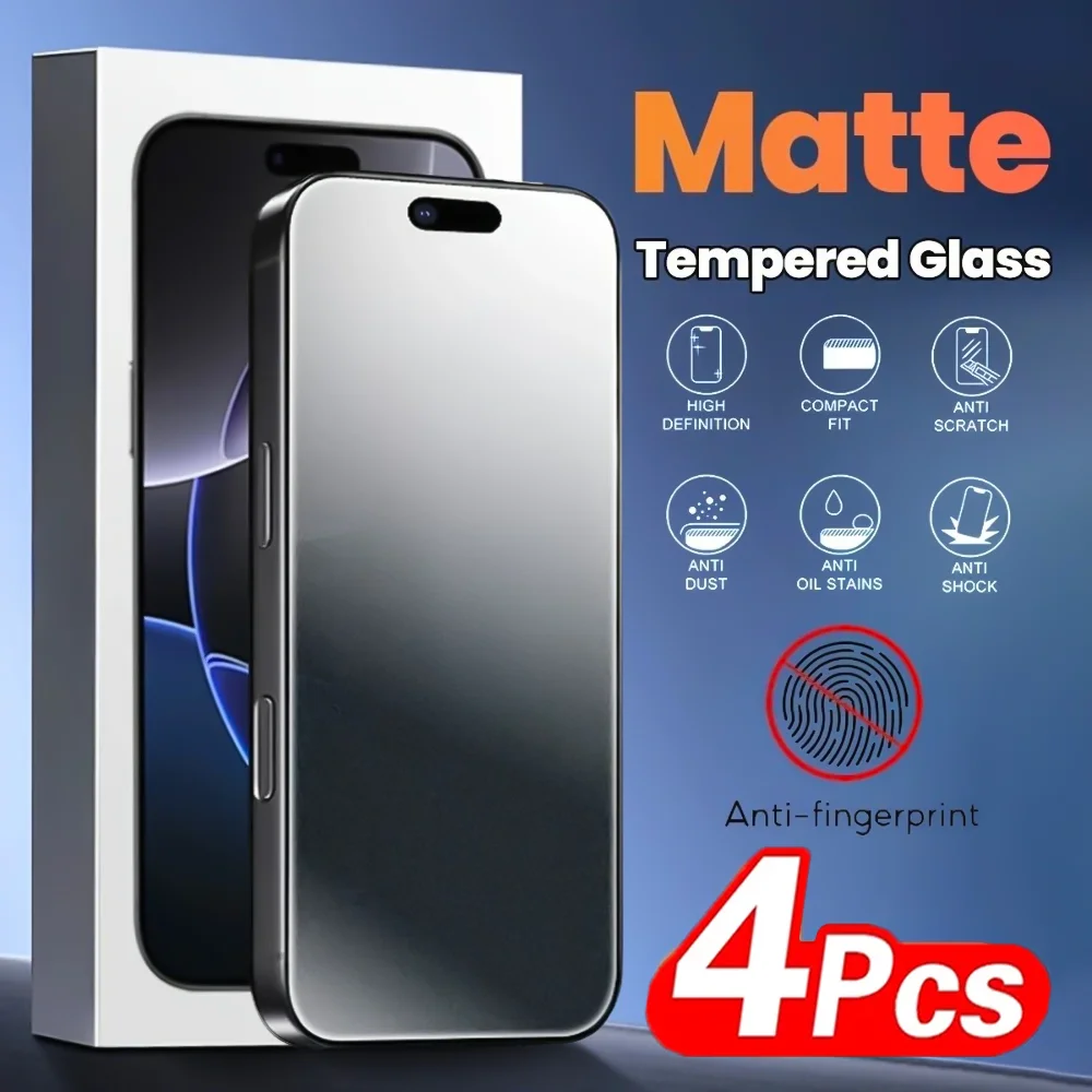 4 قطعة زجاج مقسى غير لامع لهاتف آيفون 17 برو ماكس 13 12 واقي شاشة صغير لهاتف آيفون 16 برو ماكس 11 15 14 Plus زجاج مضاد للوهج