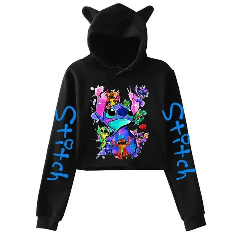 Kawaii lilo and Stitch Disney Hoodie Crop Top Women Sweatshirt Kids Boys Girls Harajuku Streetwear Clothes Hoodies Cropped