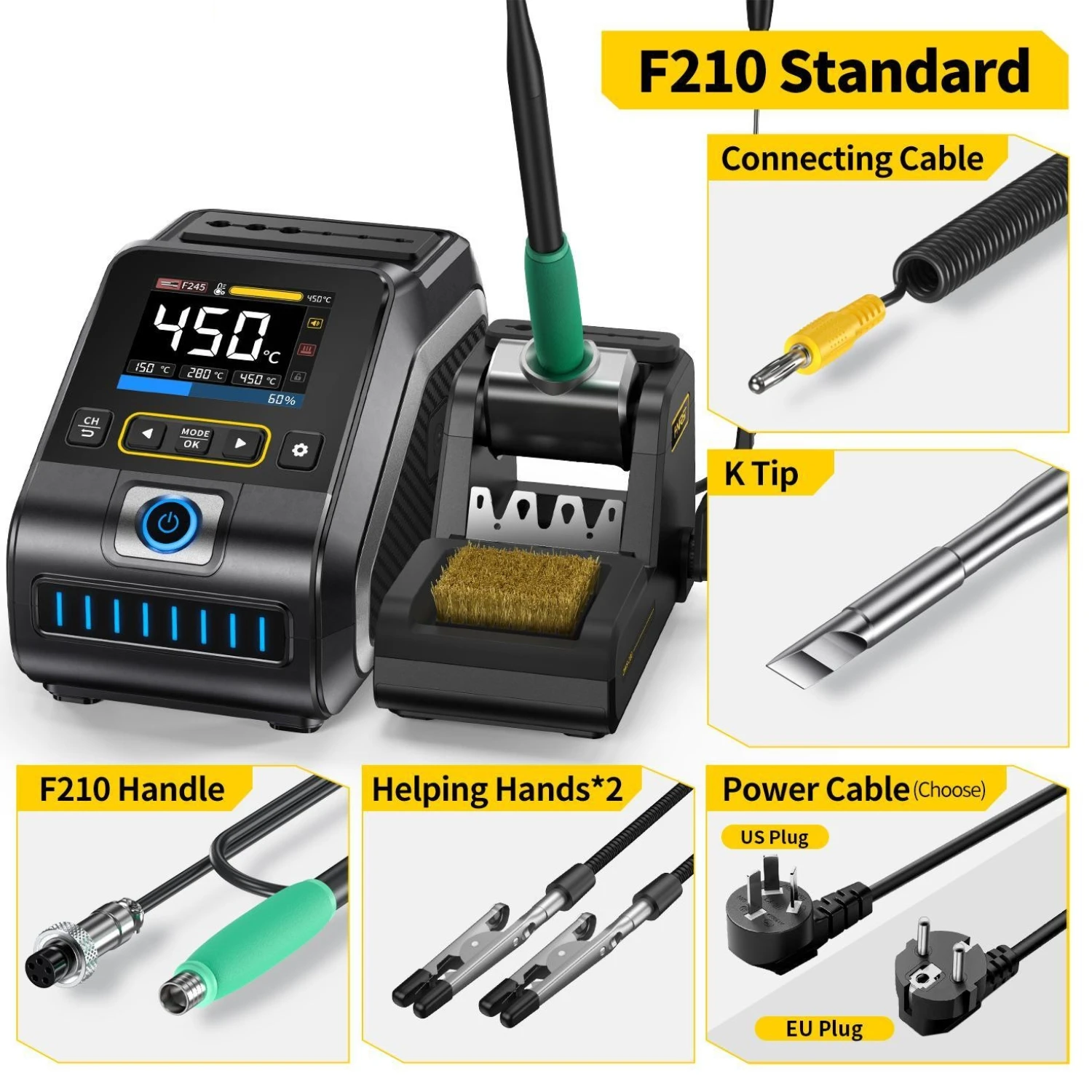 200W Smart Soldering Station Rework Soldering Helping Hand F245/F210 Handle Electronic Welding Repair Fast Heat Solder DIY Tools