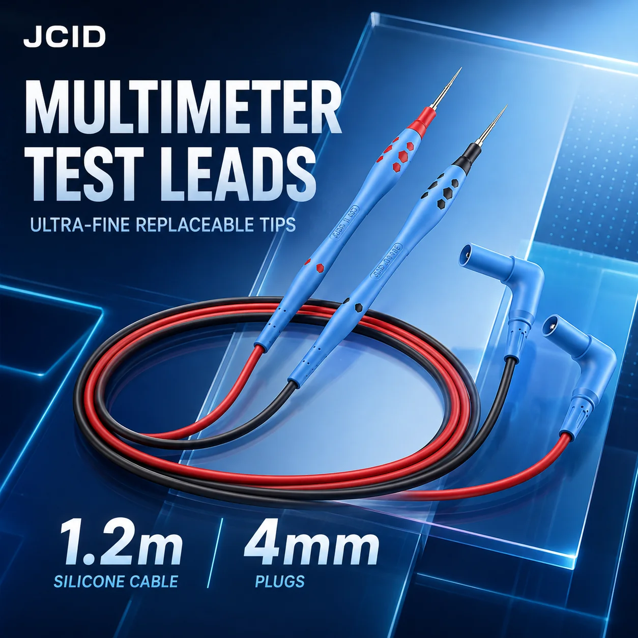 JCID ZF003 ZF005 Multimeter Test Leads with Fine Replaceable Probe Tips 1.2m Silicone Cable 4mm Plugs for Phone PCB Repair Tools