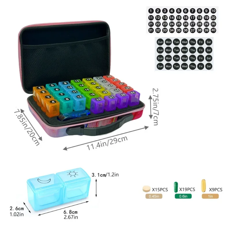 Monthly Pill Box Pill Storage Box Organiser 3 Times A Day Medicine Box w/ 32 Compartments to Hold Vitamin Pill - view 3