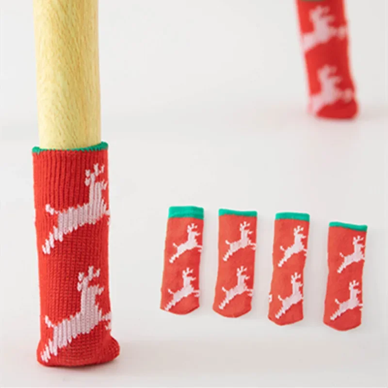 2022 Creative Christmas Table Foot Socks Chair Leg Covers Floor Protectors Non-Slip Knitting Cloth Furniture Feet Sleeve Decor