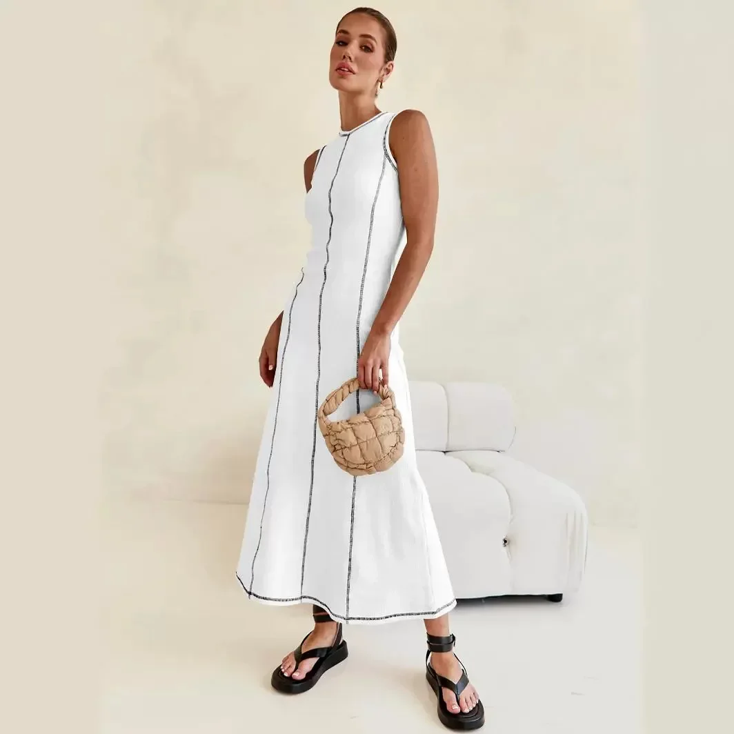 

O-neck Sleeveless Evening Dress Vintage French A-line Dress for Women Elegant Party Banquet Knitted Long Dress Women's Clothing