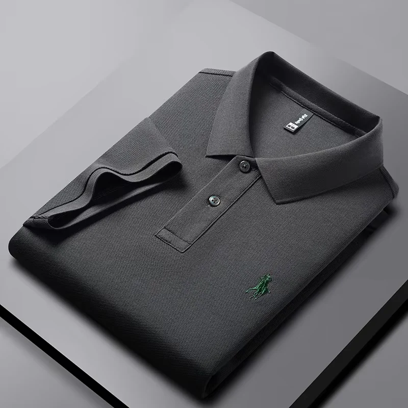 High end 100% cotton men's short sleeve solid color polo shirt light luxury brand embroidered business casual summer New T-shirt image 2