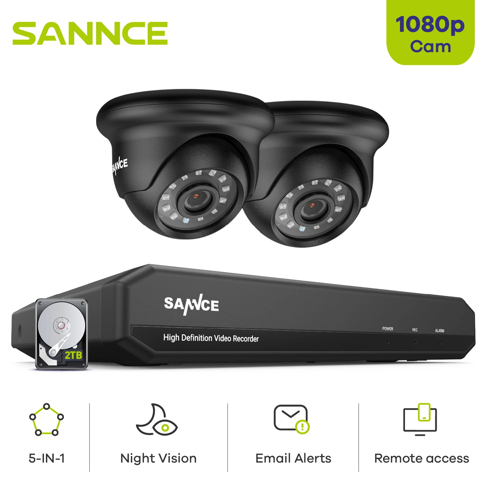 SANNCE 8CH CCTV System 1080P DVR 2PCS 2MP IR Weatherproof Outdoor Video Surveillance Home Security Camera System 8CH DVR Kit