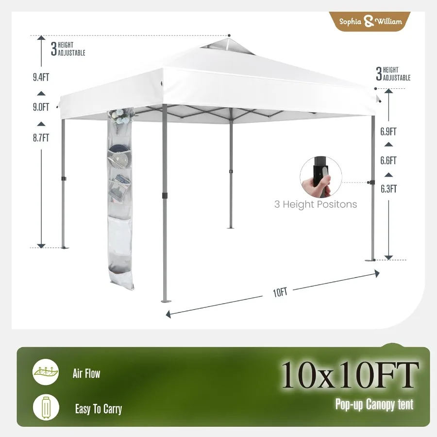 Tienda de campaña con dosel para exteriores, refugio emergente de configuración rápida para una persona de 10x10 pies con patas rectas de alta resistencia, incluye 4 cuerdas tipo sacos de arena