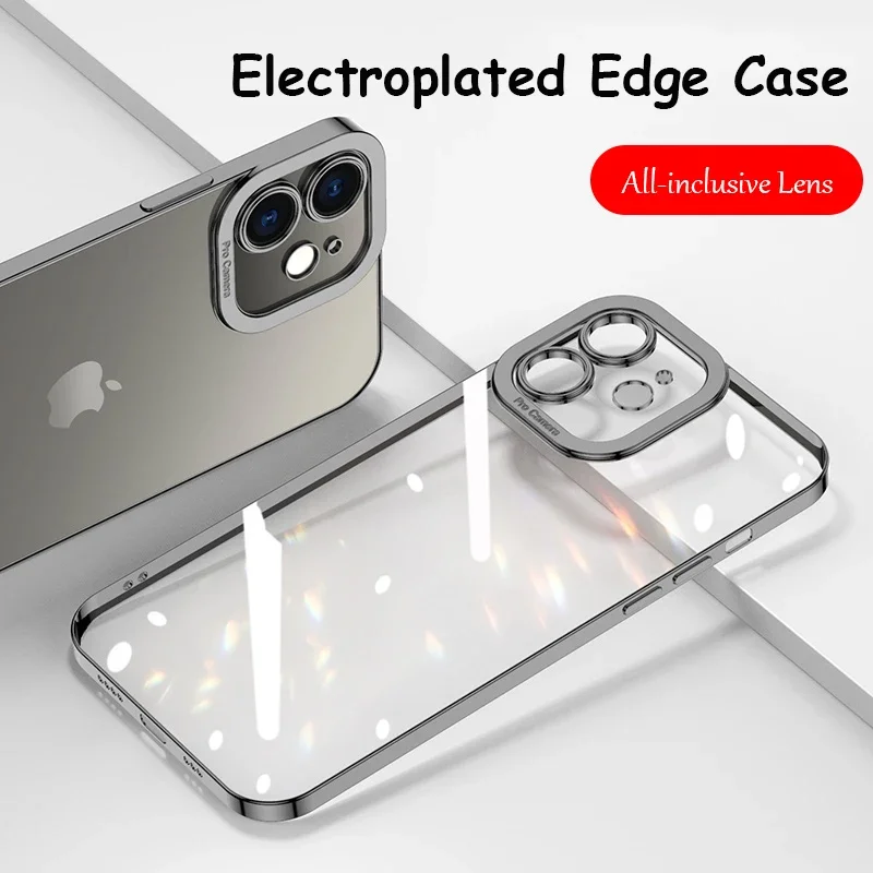 

Electroplated Edge Phone Case For iPhone 14 13 12 11 Pro XS Max XR X 8 7 Plus SE 2020 Clear Soft TPU Back Cover