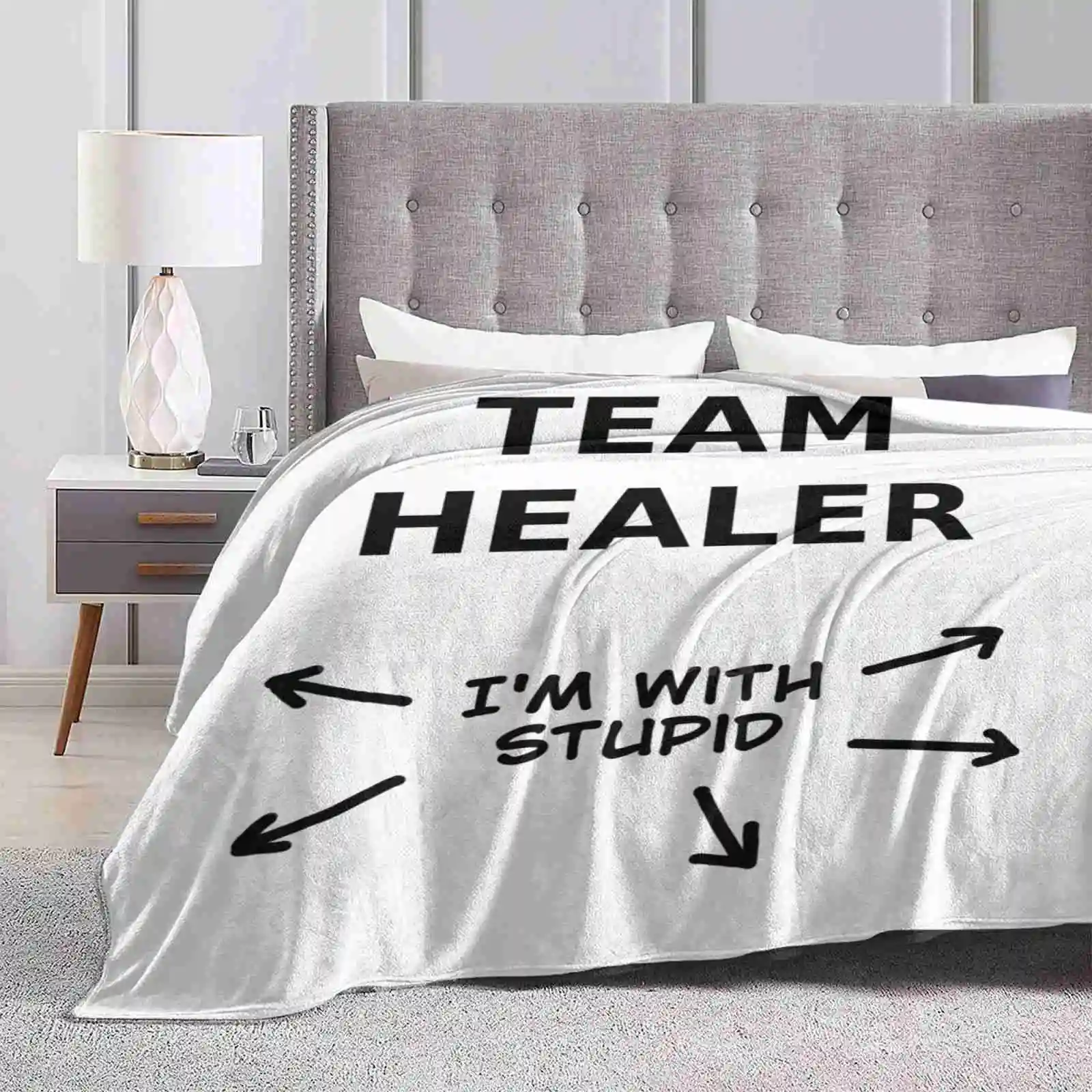 Team Healer Best Selling Room Household Flannel Blanket Gaming Team Healer Im With Stupid Meme Relatable Mood Mercy Lucio Ana