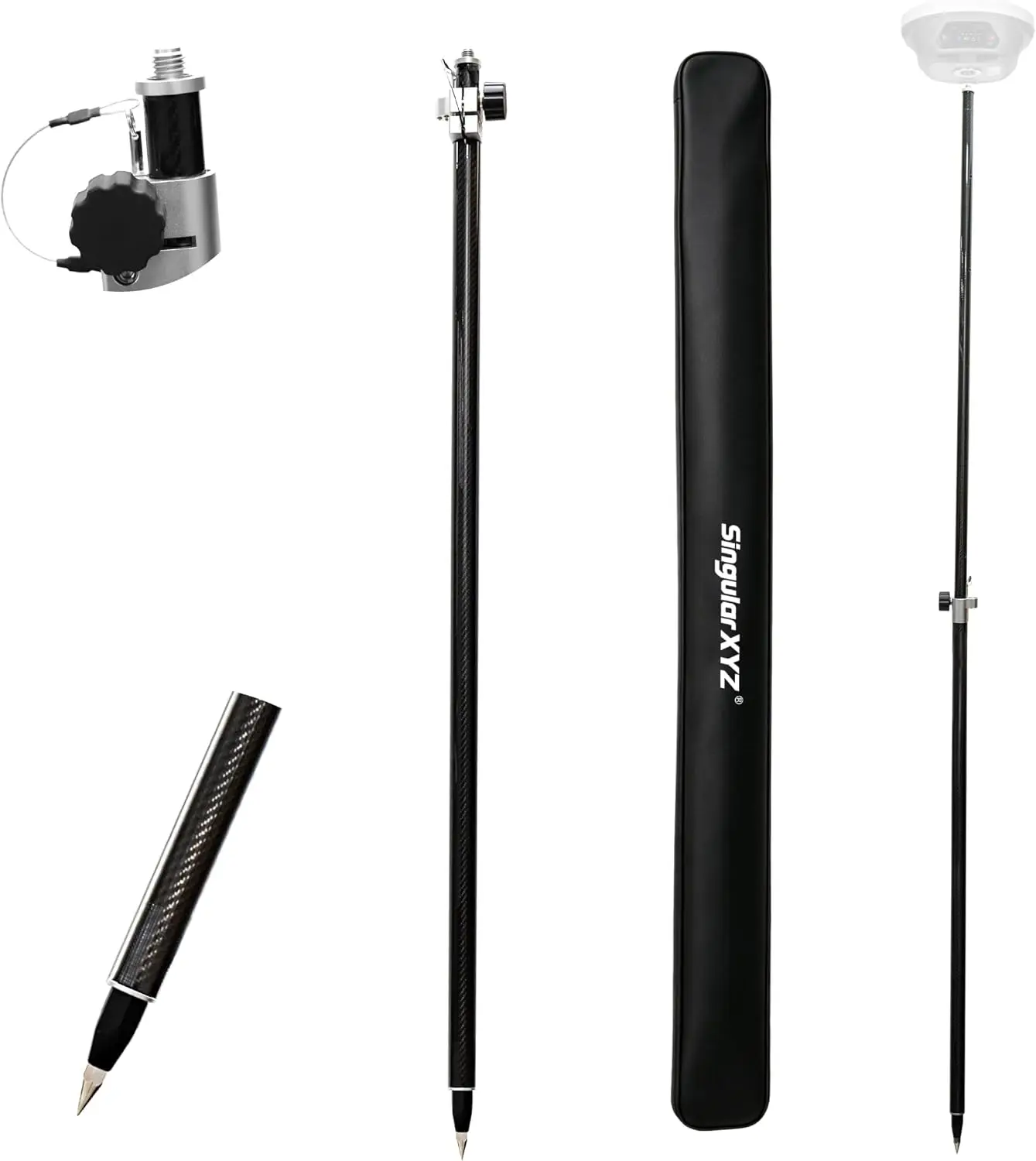 2.2M / 7.22ft Self-Locking Carbon Fiber GPS Survey Pole, Telescopic 125–220 cm GNSS Rover Rod Compatible with Trimble, 5/8″ Thre
