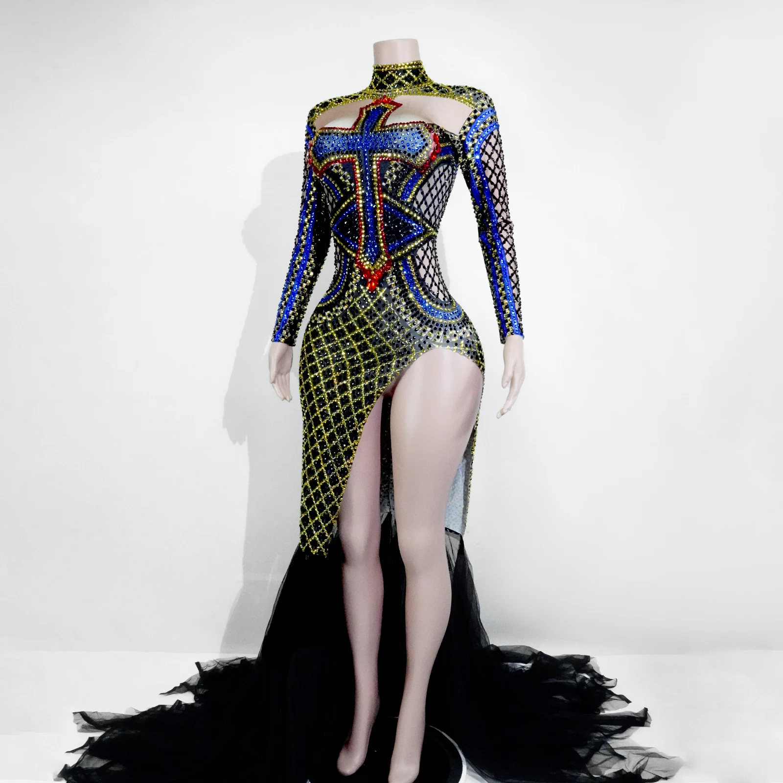 Women Sexy Stage Rhinestones Bar Singer Dress Prom Gown Drag Queen Club Party Birthday Special Ocassion Sexy Festival Costume