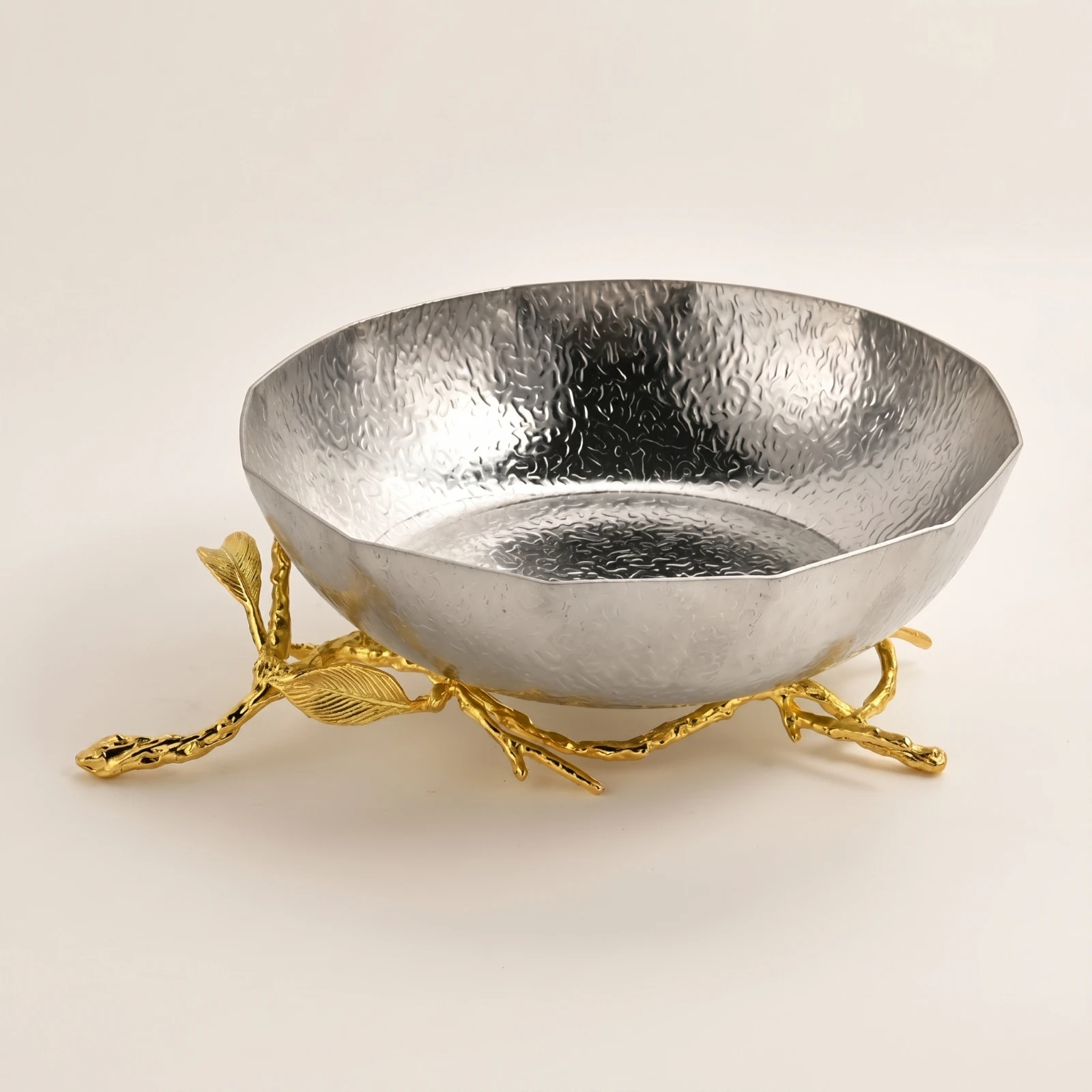 Decorative Metal Bowl with Stand Textured Stainless Steel Bowl Modern Luxe Classic for Home Decorators, Dining Table Centerpiece